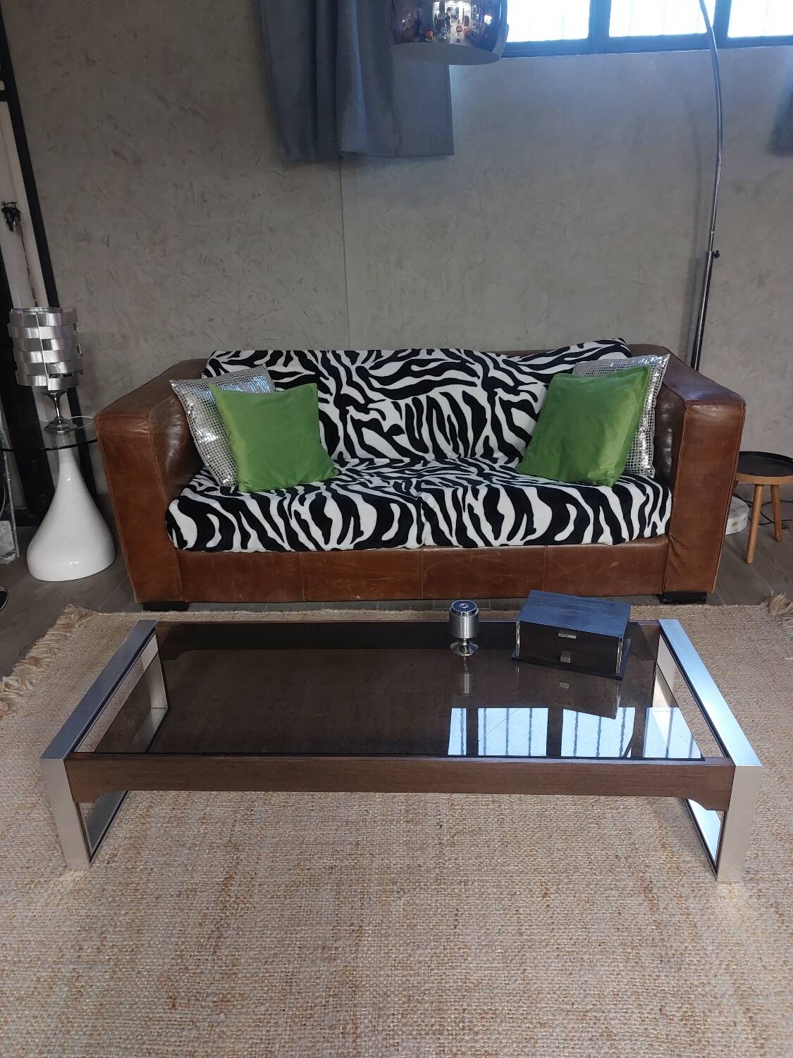 Glass and metal coffee table