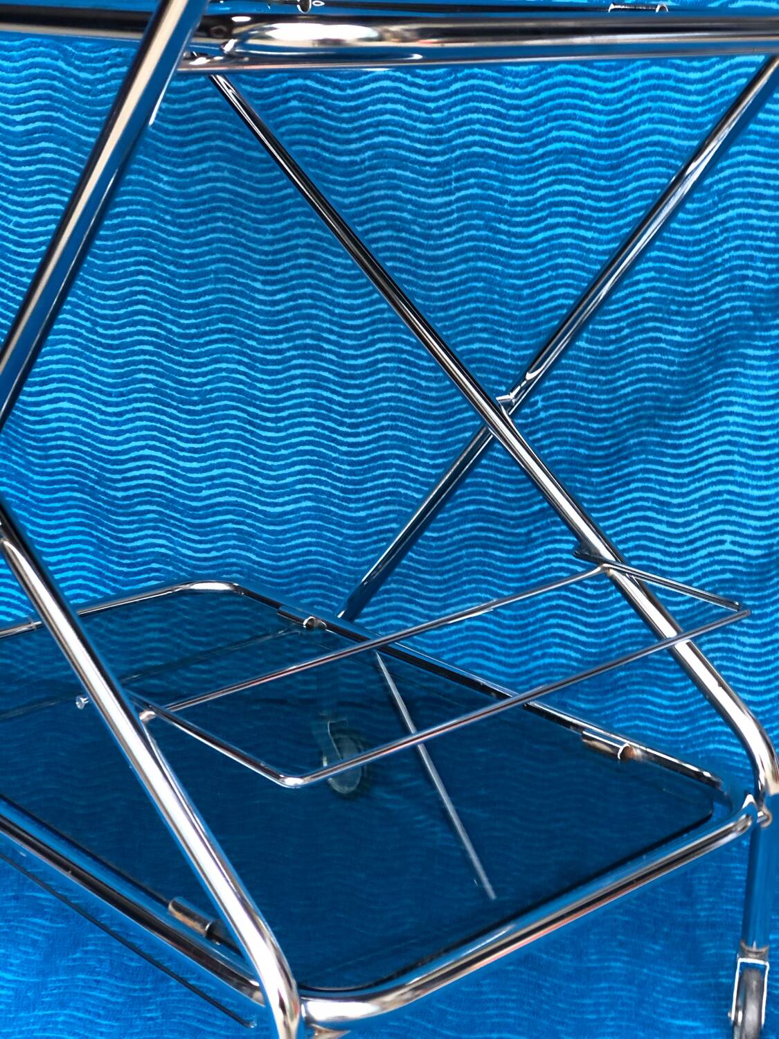 Vintage folding server 1970 with 2 smoked glass trays