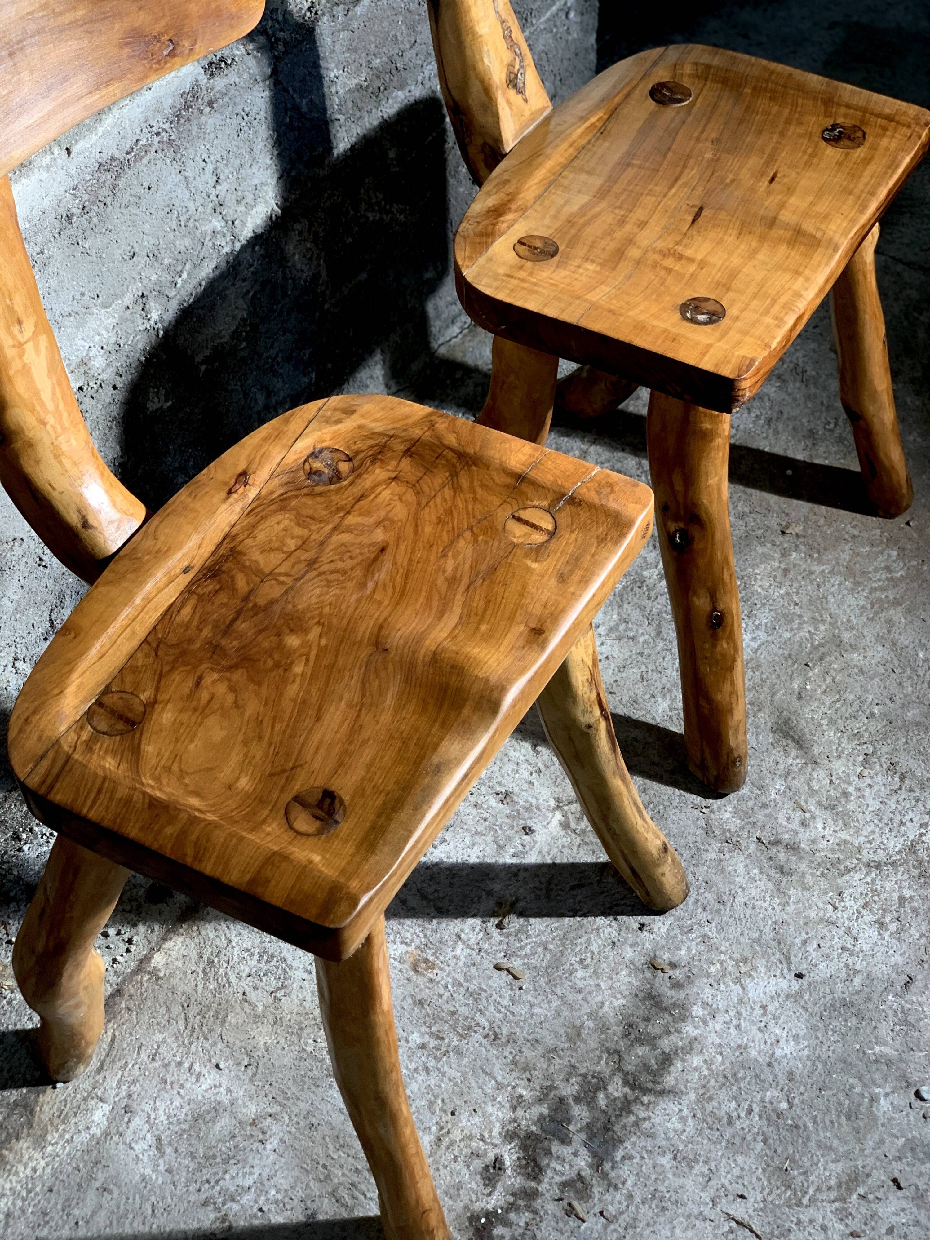 Pair of brutalist olive chairs
