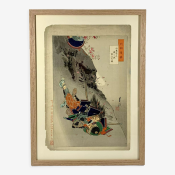 XIXth century Japanese print depicting two samurai by Ogata Gekko