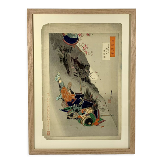 XIXth century Japanese print depicting two samurai by Ogata Gekko