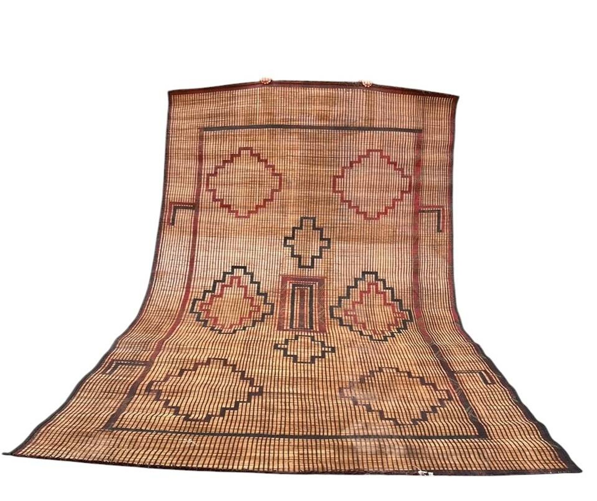 Vintage leather and reed Tuareg mat