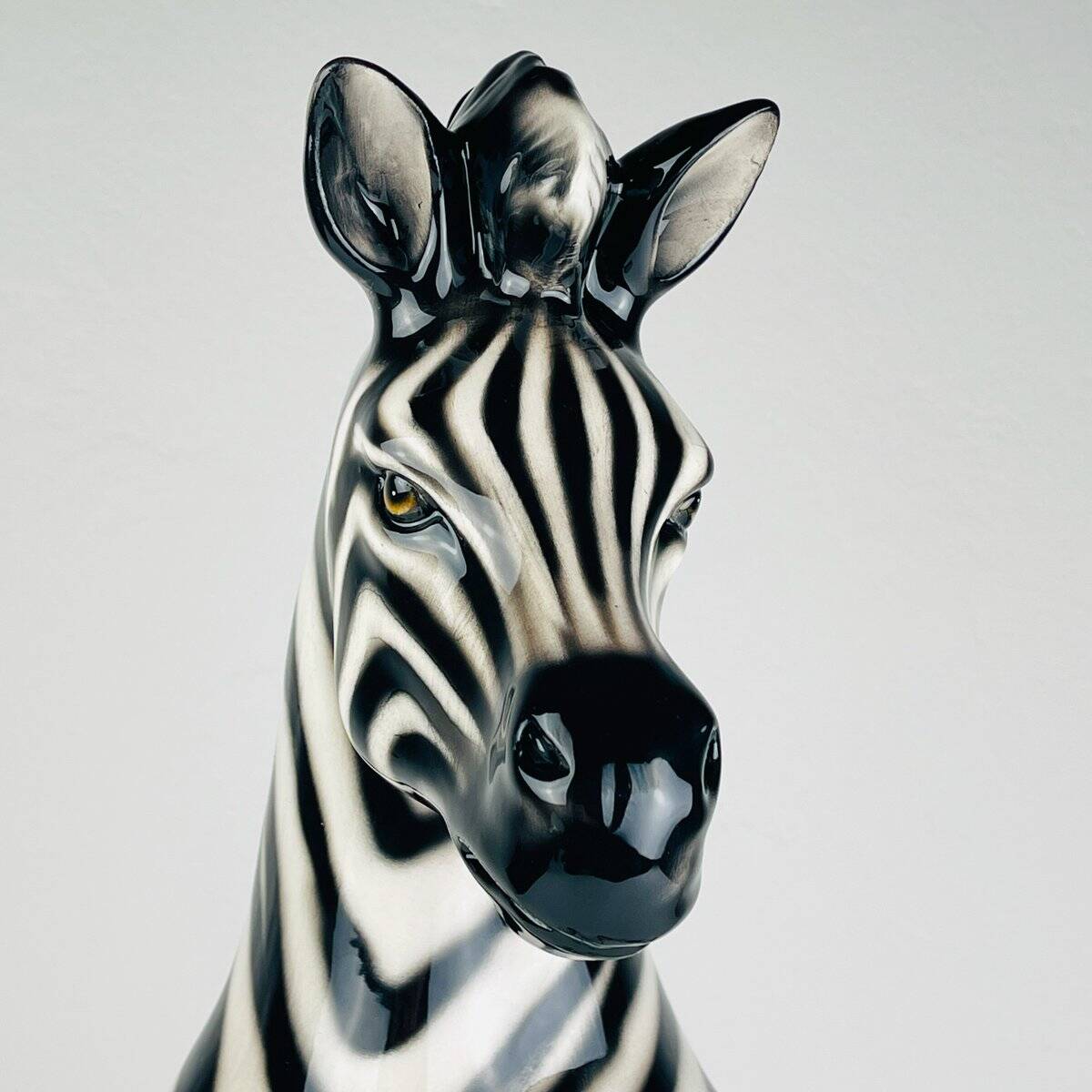 Large ceramic zebra sculpture from Bassano, Italy, 2000s.