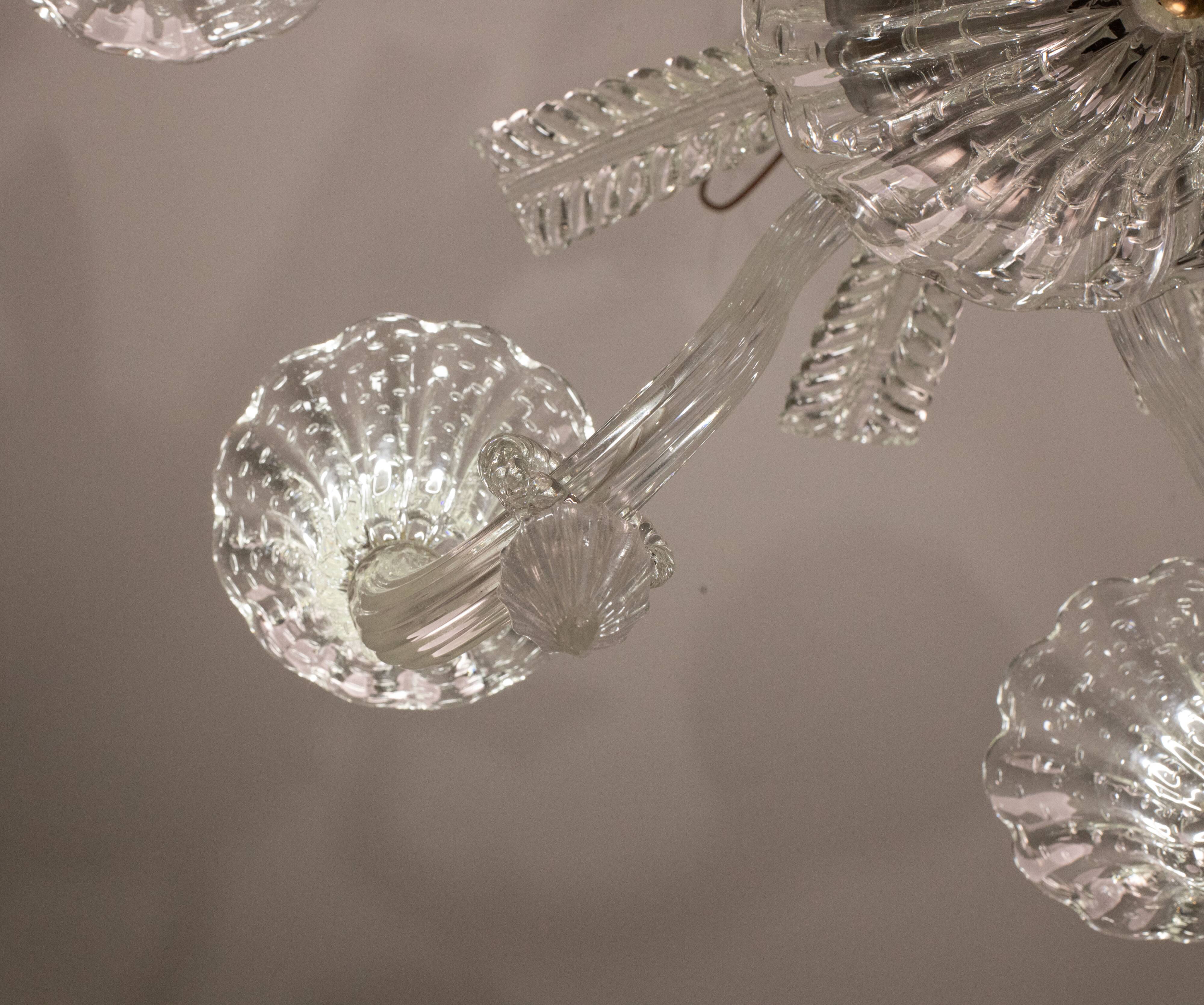 Extraordinary Art Decò Barovier e Toso Chandelier, Murano “Bubble” Glass, 1940s