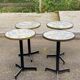 Round bistro table with a central pedestal, gold marble effect and black steel, 60cm.