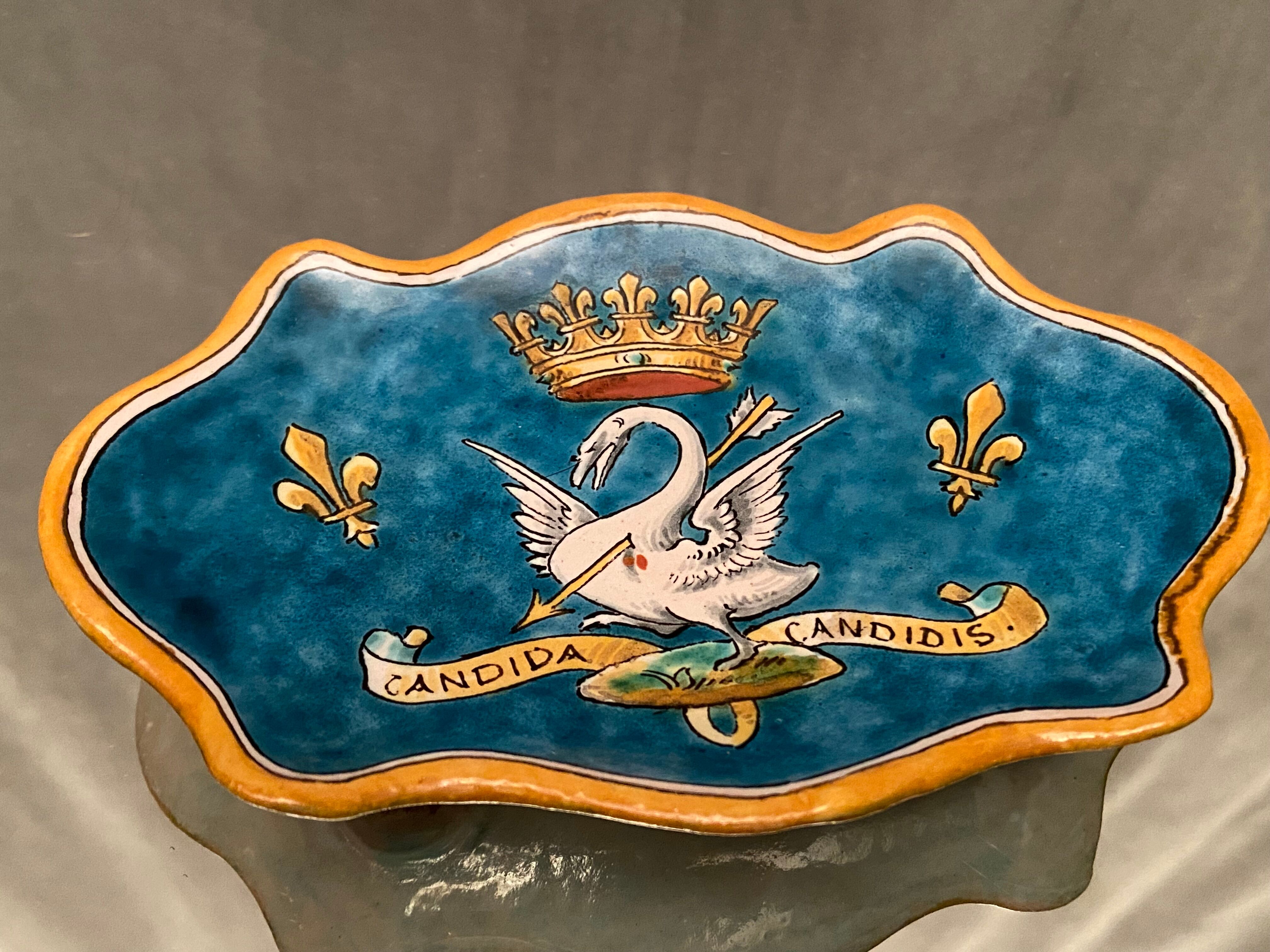 Cup decorated with swan crown fleur-de-lys earthenware by Blois Bruneau Balon