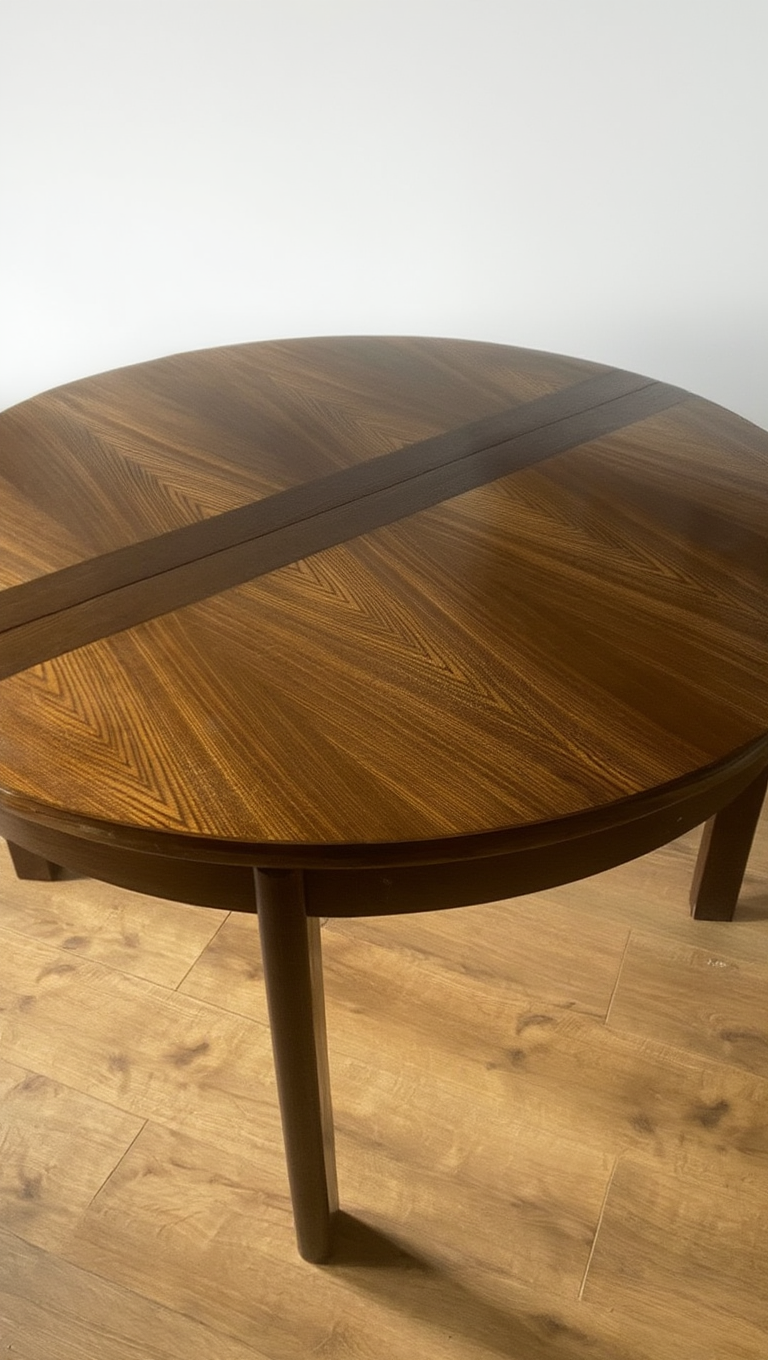 Table with an oak veneer and butterfly extension.