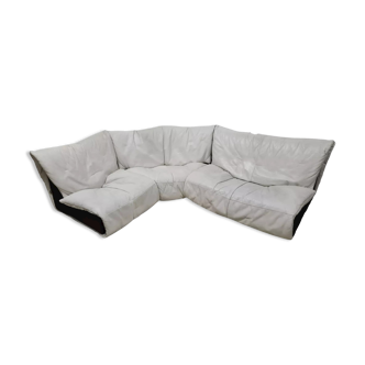 Modular white leather lounge sofa by CInna, France 1980s