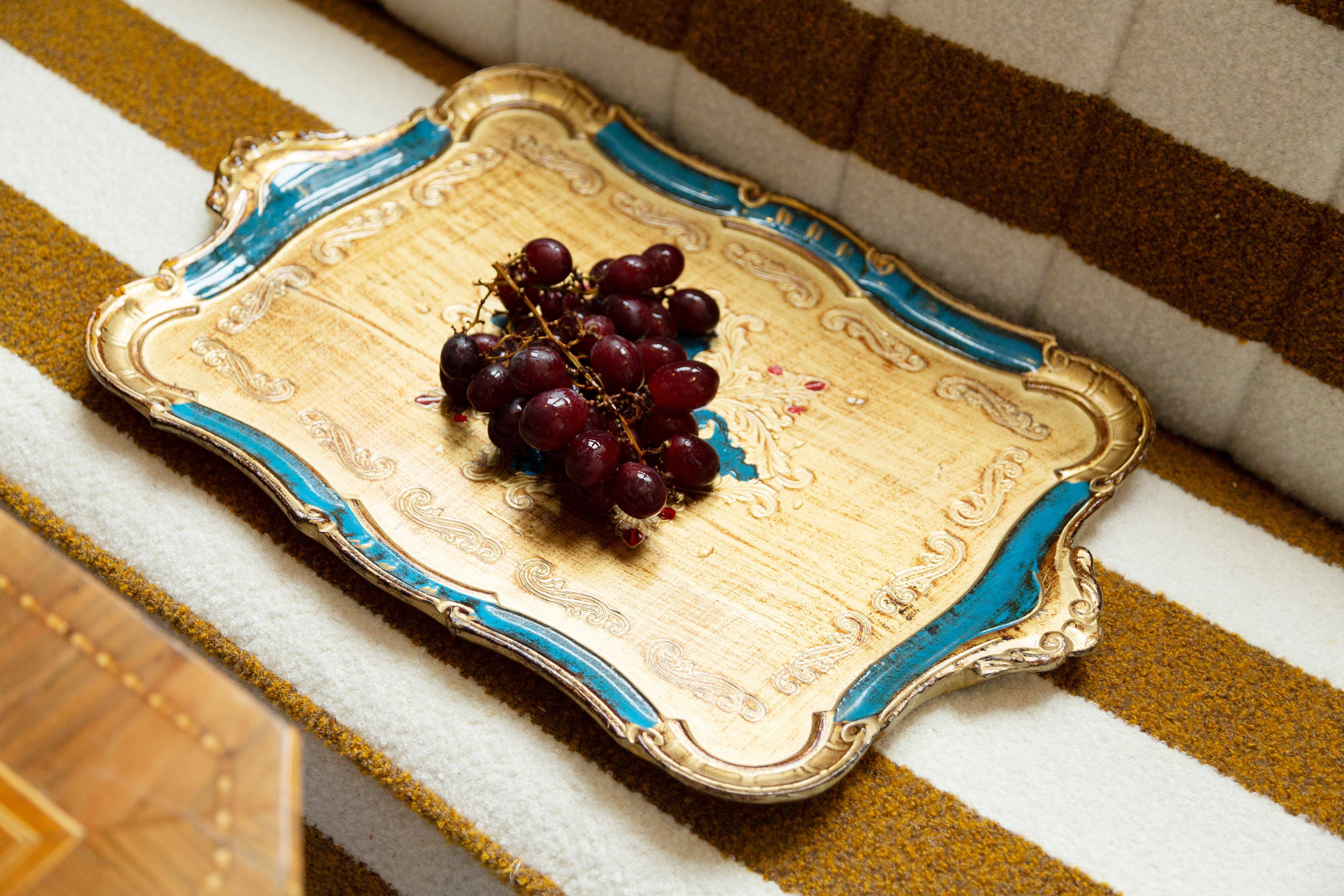 Vintage blue wooden decorative plate, Italy, 1960s