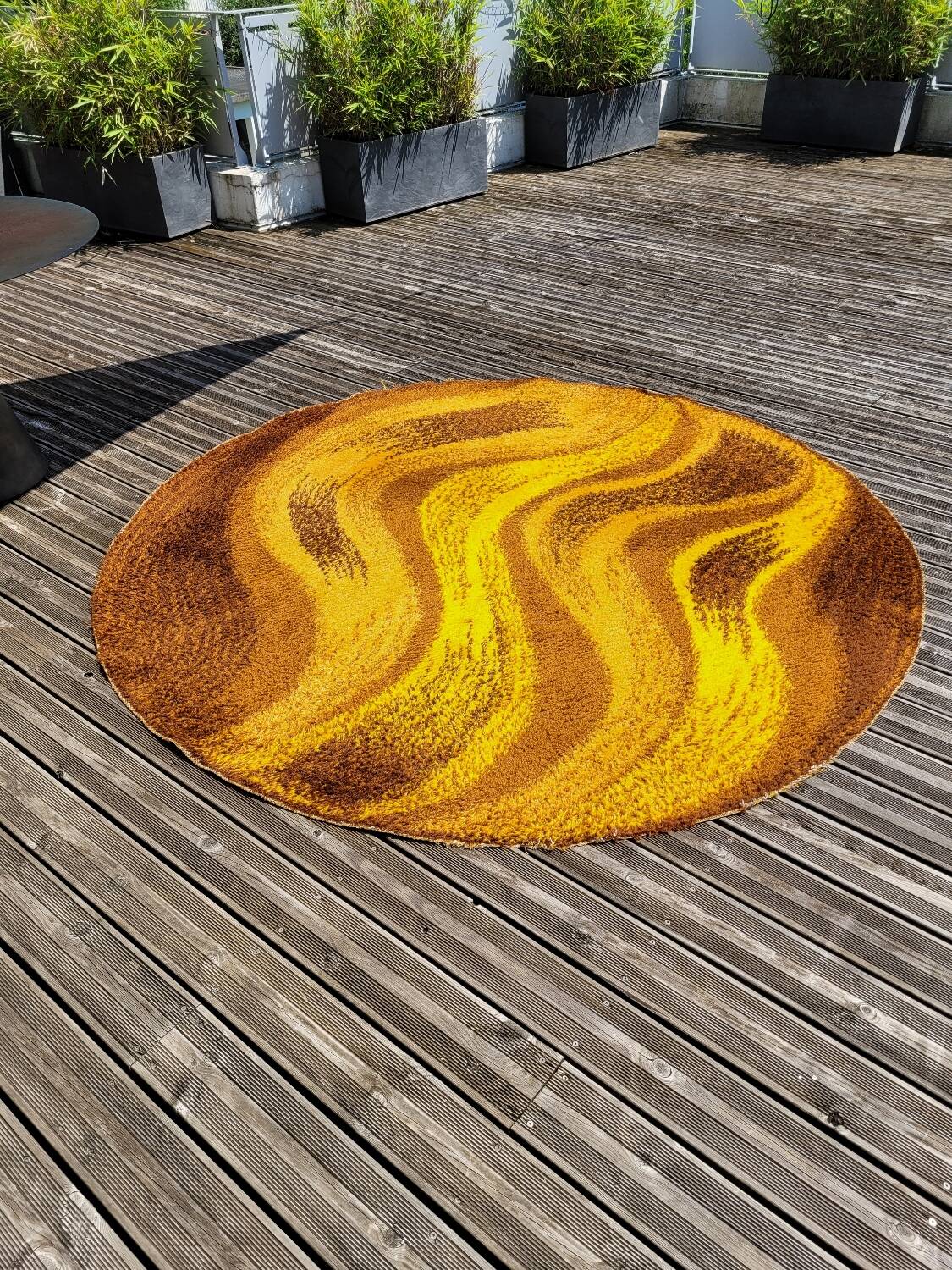 Vintage round wool rug - Diameter 235cm