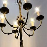 Vintage brass rope & tassel chandelier with 6 lights, France, 1950s