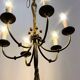 Lustre vintage en laiton à 6 lumières, corde et pampille, France, années 1950