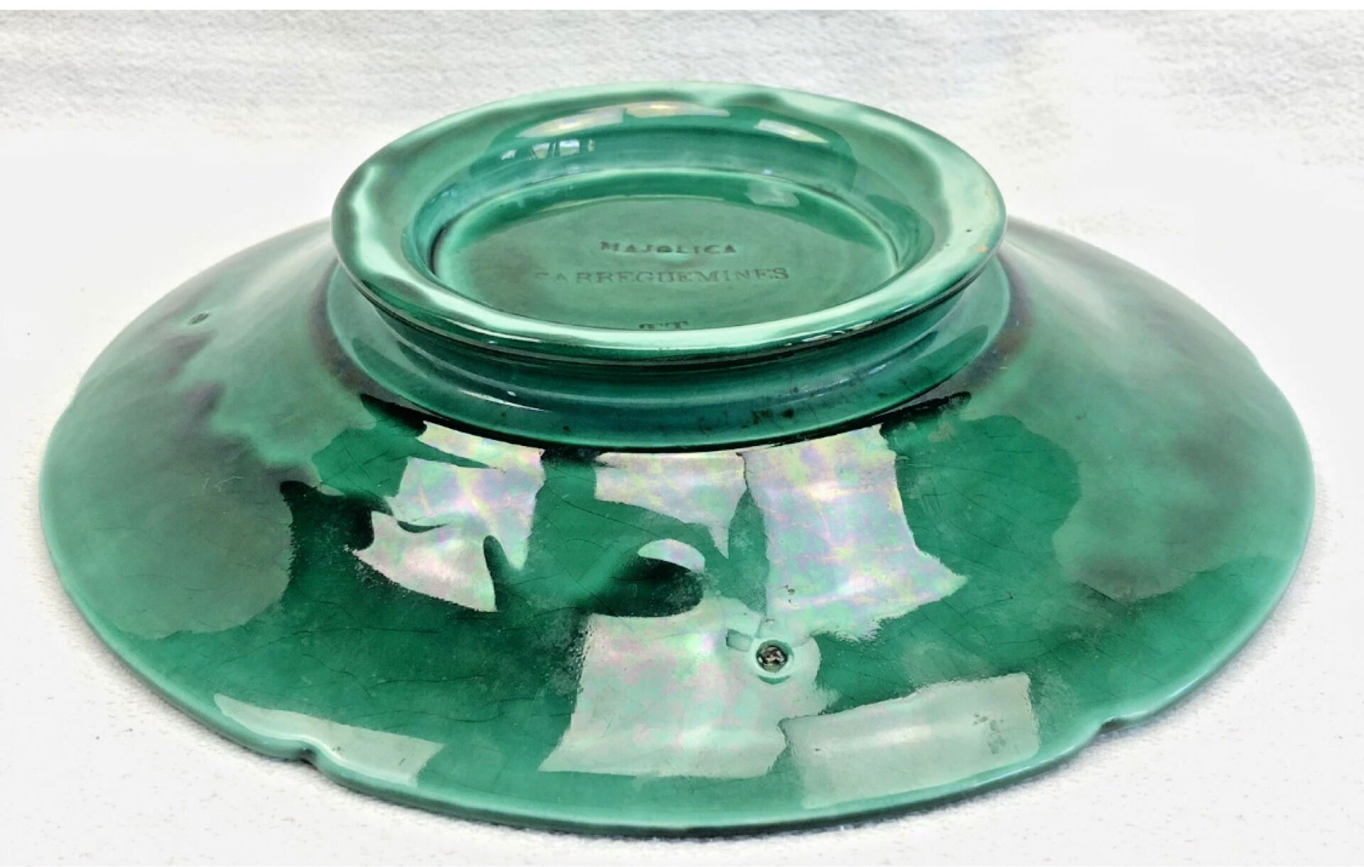 Footed compote with shaded enamels Sarreguemines majolica
