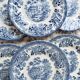 6 English dessert plates by Churchill with a romantic blue design.
