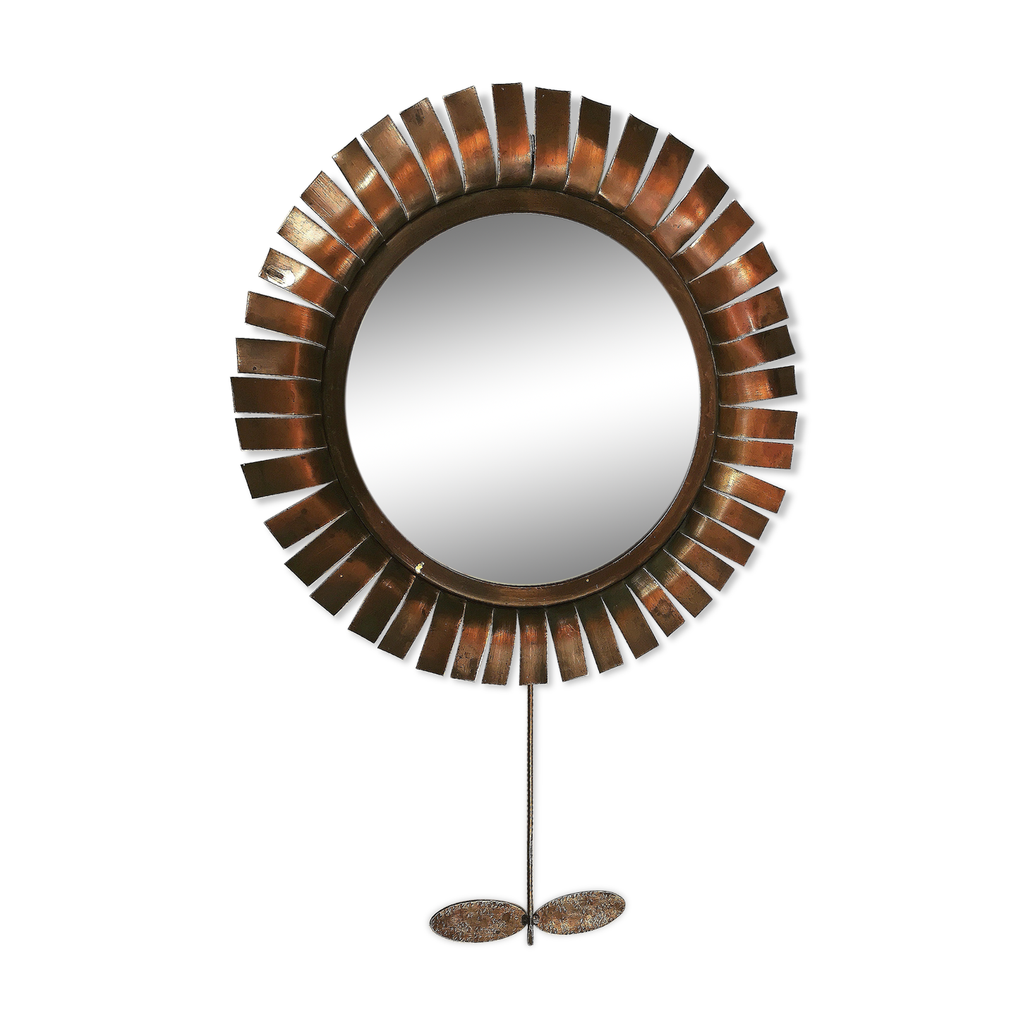 Mirror sun copper flower by Jean Vinay 1960s 28x46cm