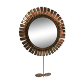 Miroir soleil fleur en cuivre de Jean Vinay 1960s 28x46cm