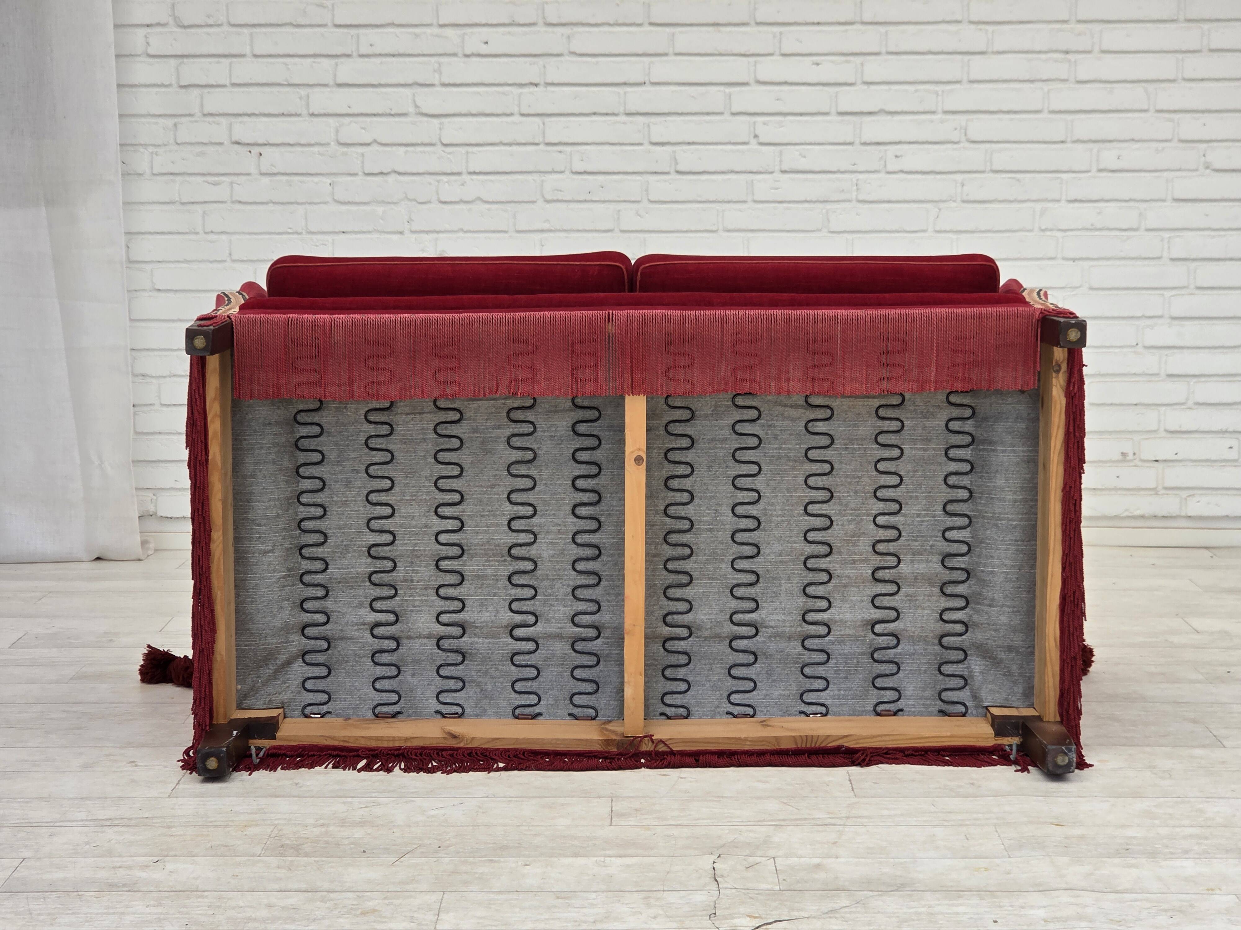 1970s, Danish 2-seater drop arm sofa, furniture velour.