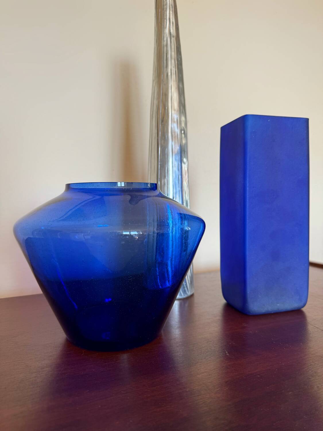 Cobalt blue frosted glass vase from the 80s