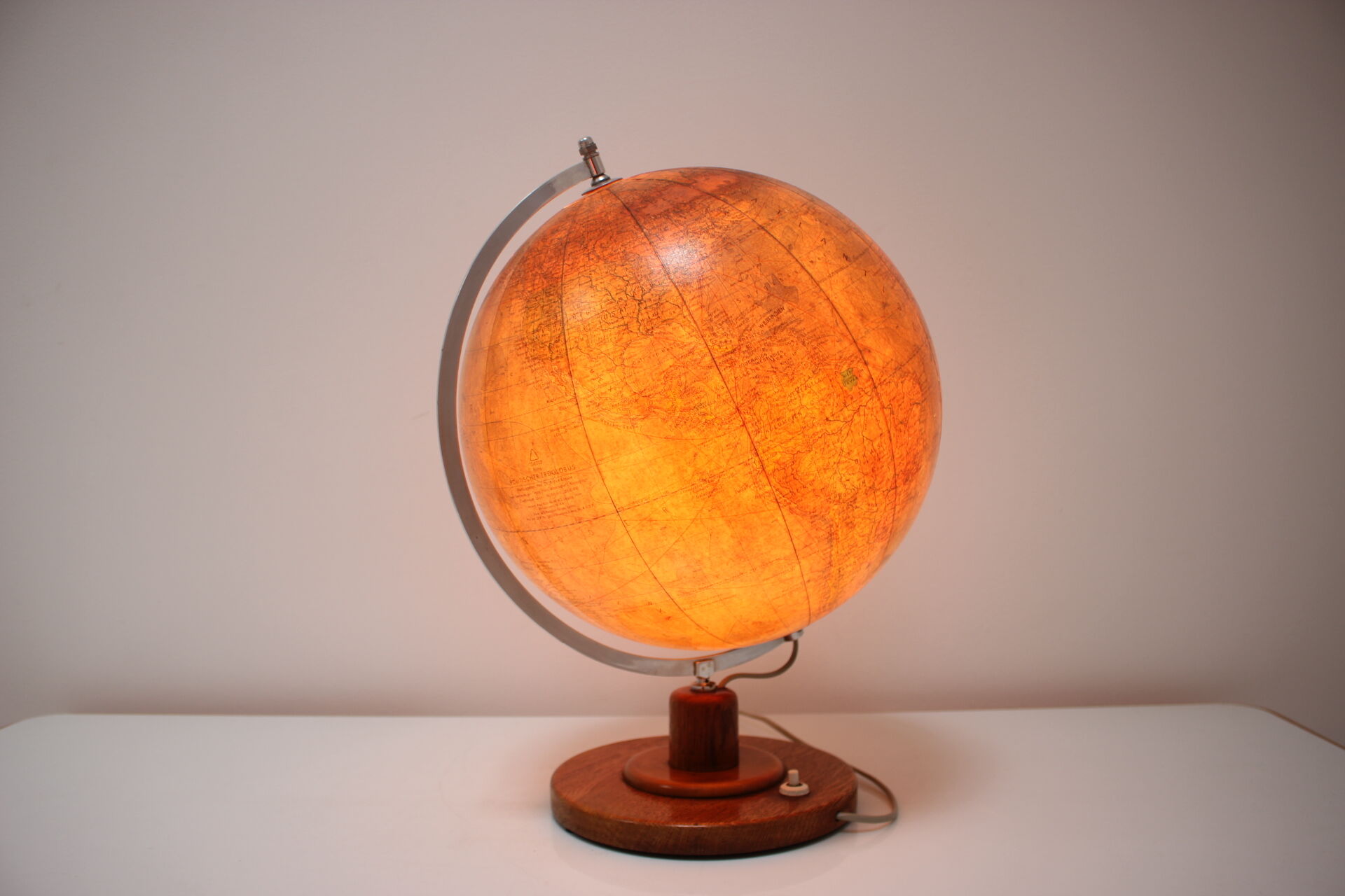 Mid-Century Light Glass Globe With Wooden Base by Paul Rath, 1950s