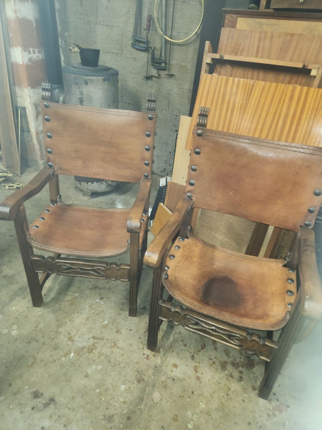 Pair of leather armchairs 19th century