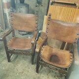 Pair of leather armchairs 19th century