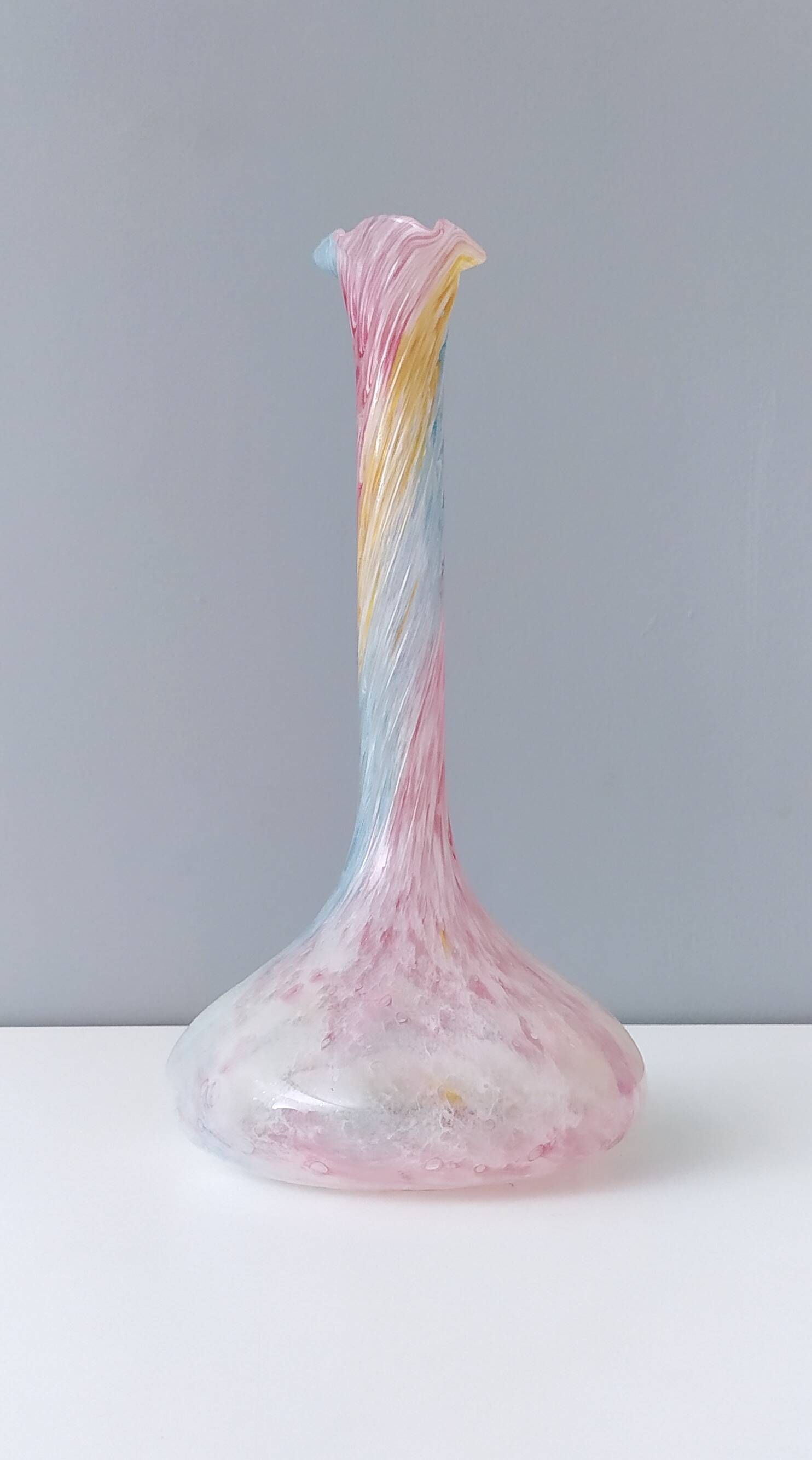 Pastel Pink Colors Polychrome Murano Glass Flower Vase, Italy