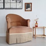 Fauteuil crapaud velours beige doré
