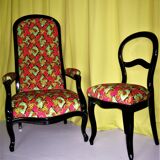 Fauteuil voltaire et sa chaise coordonnée en wax