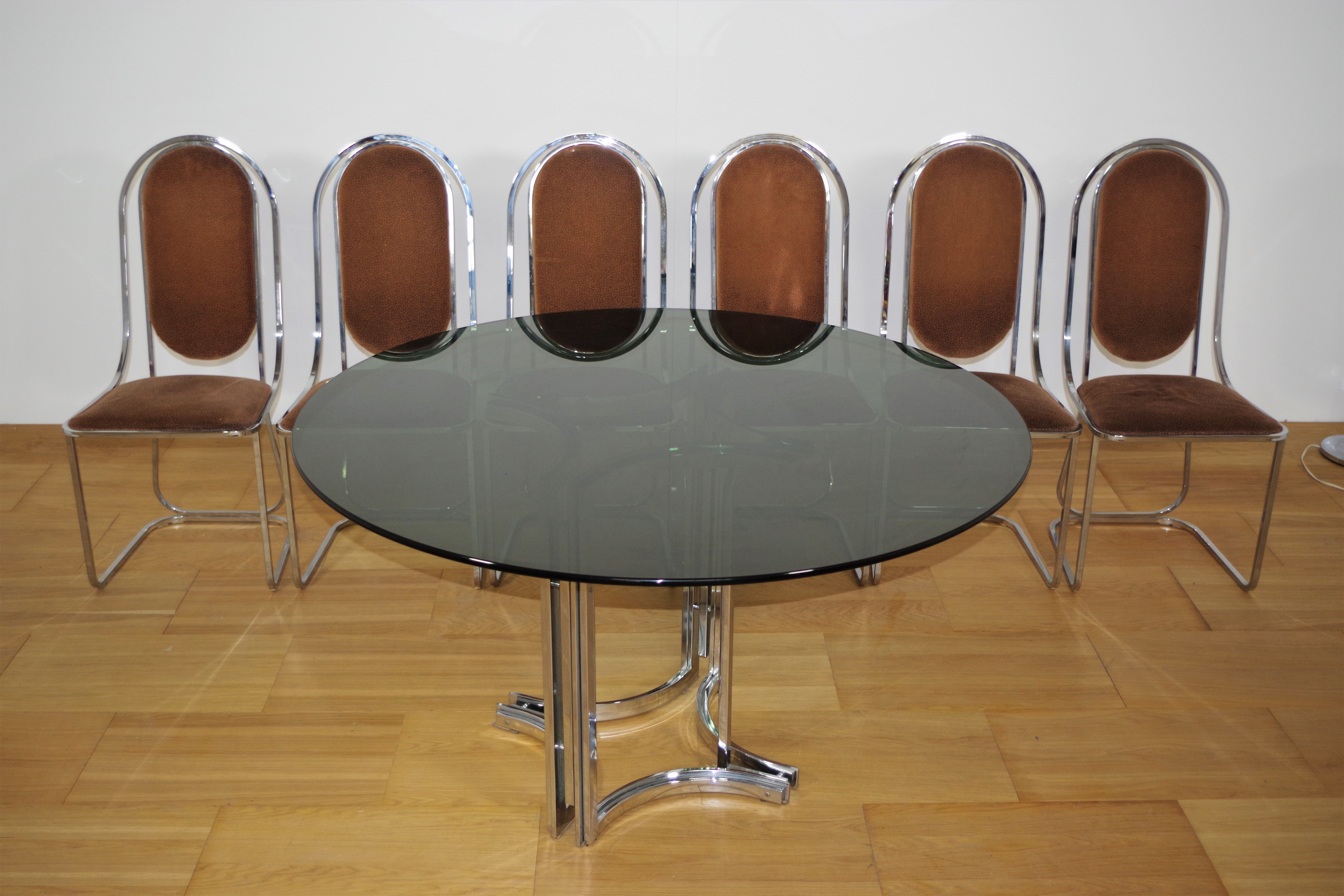 Dining room table and 6 chairs by Alessandro Alpizzi, 1970s, Set of 7