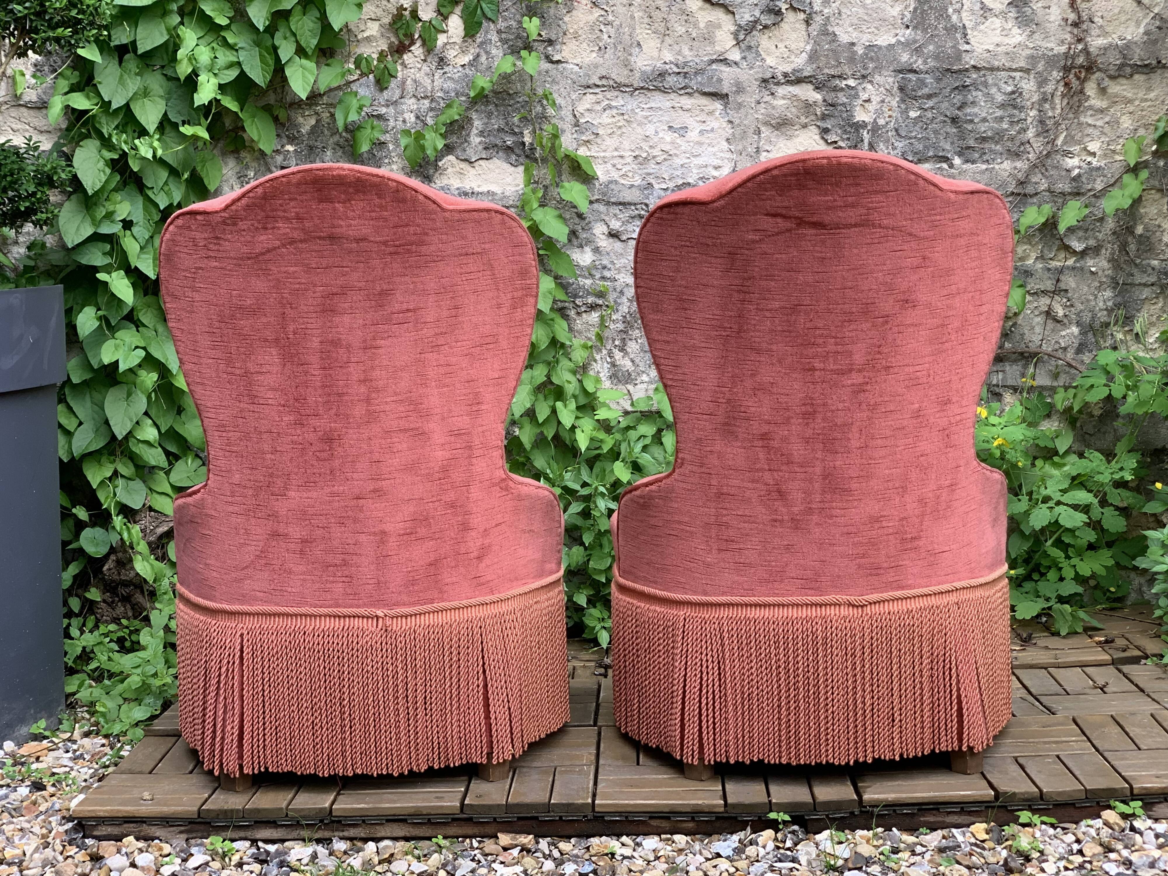 Pair of vintage pink velvet toad armchairs 1960