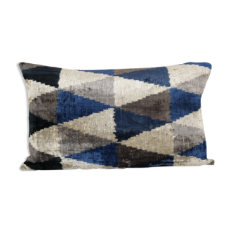 Geometric ikat velvet lumbar pillow