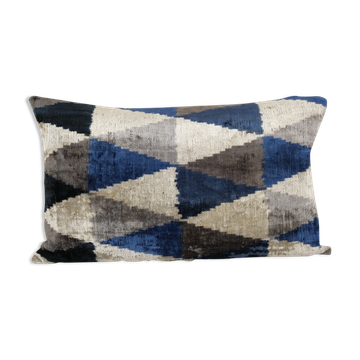 Geometric ikat velvet lumbar pillow