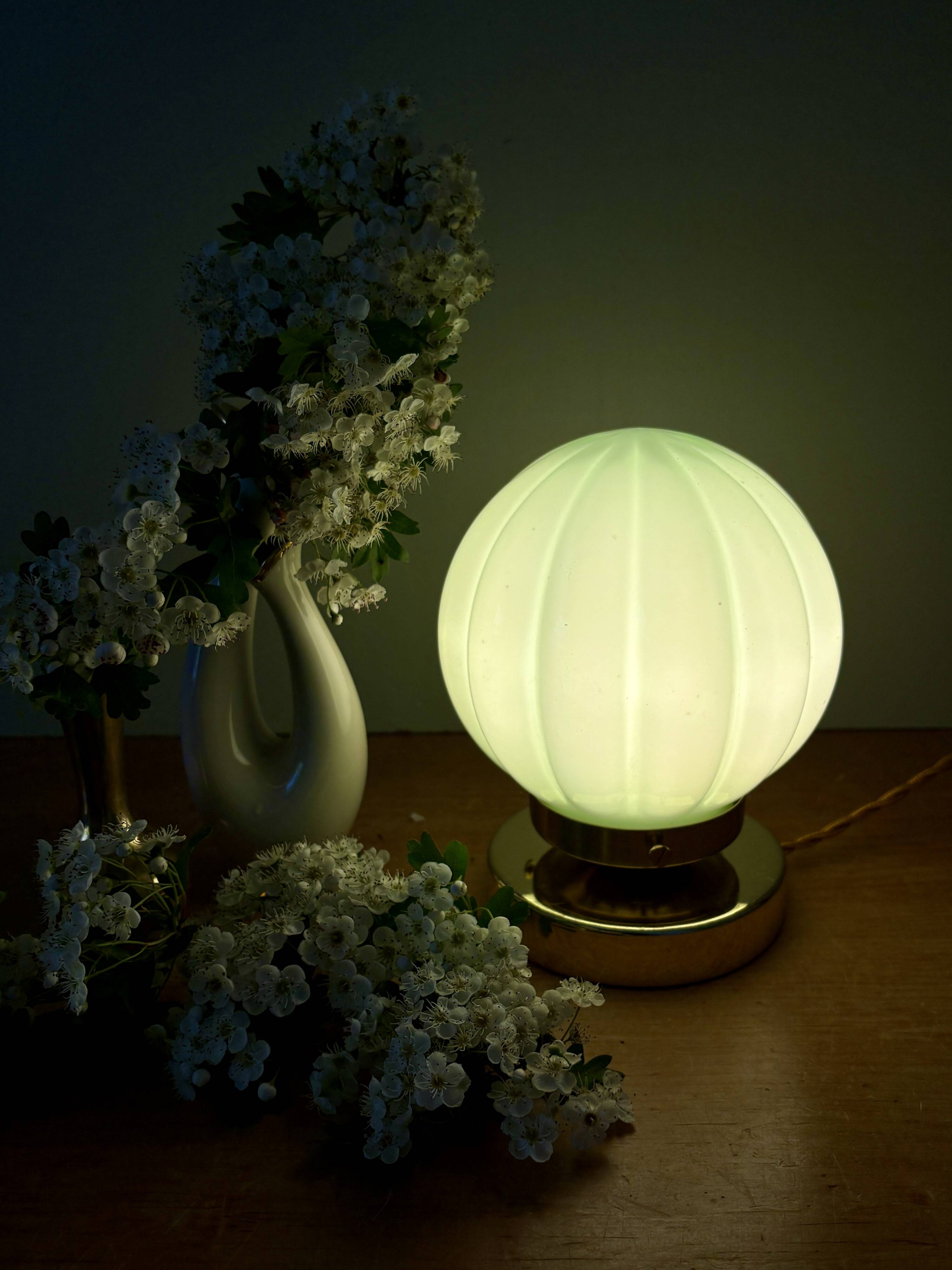 Vintage mint green opaline globe table lamp