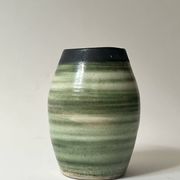 Vase in white clay with green/beige glaze - signed work