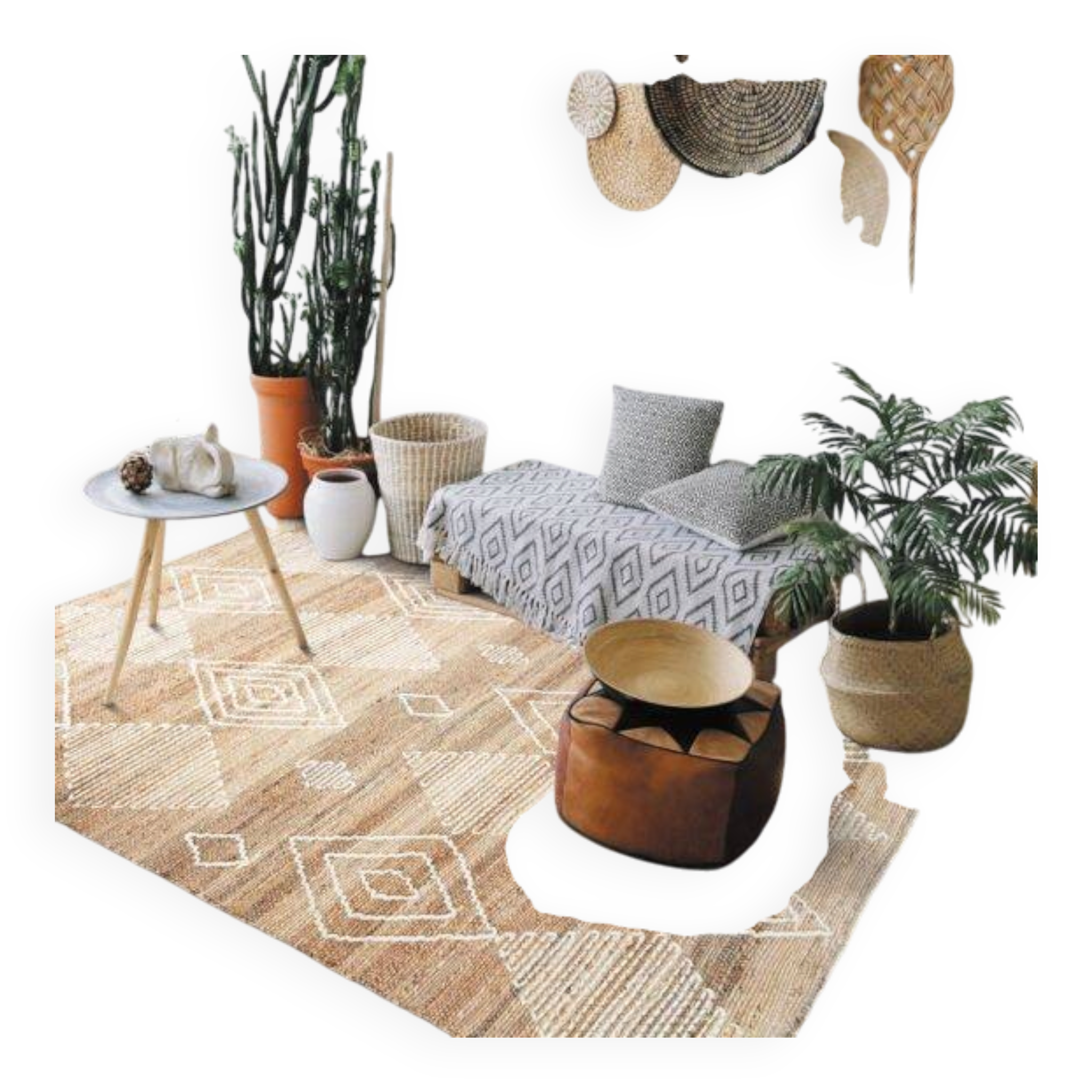 Tapis style berbère en jute naturel 120 x 170 cm
