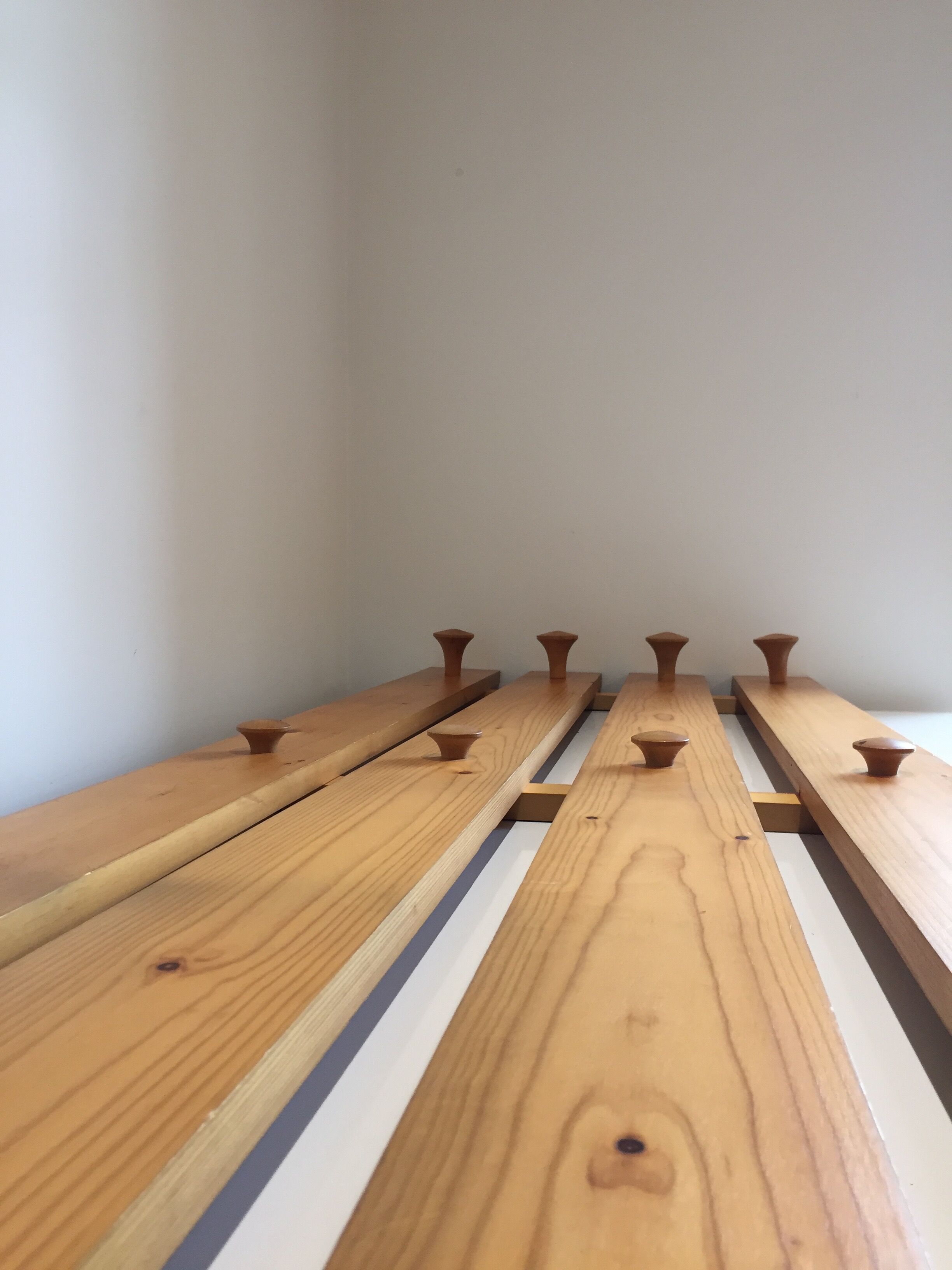 Wall-mounted coat rack, solid pine slats, 1960s