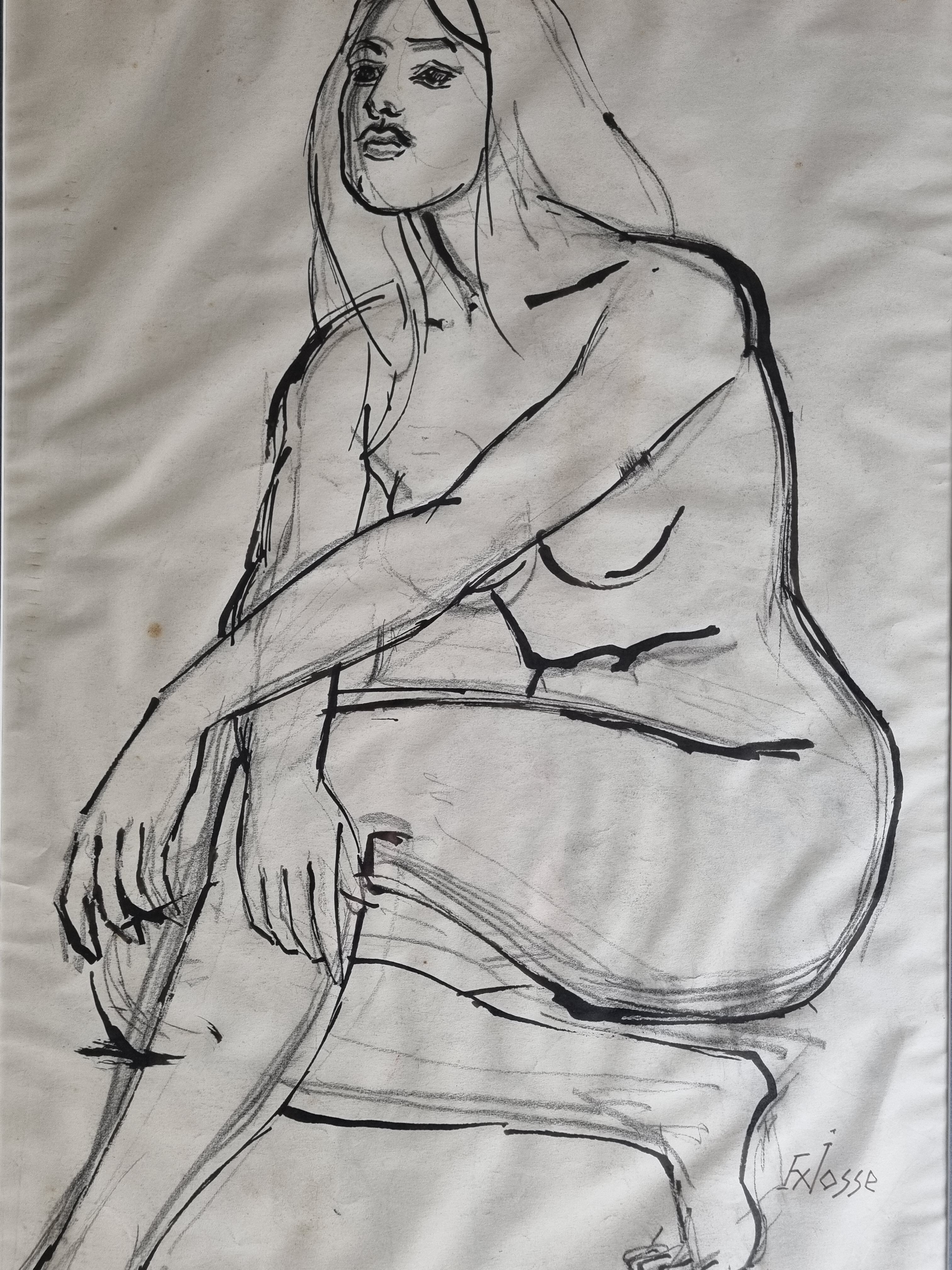 Nude study "Lydie" signed by François Xavier Josse, 50s, 71 x 54 cm