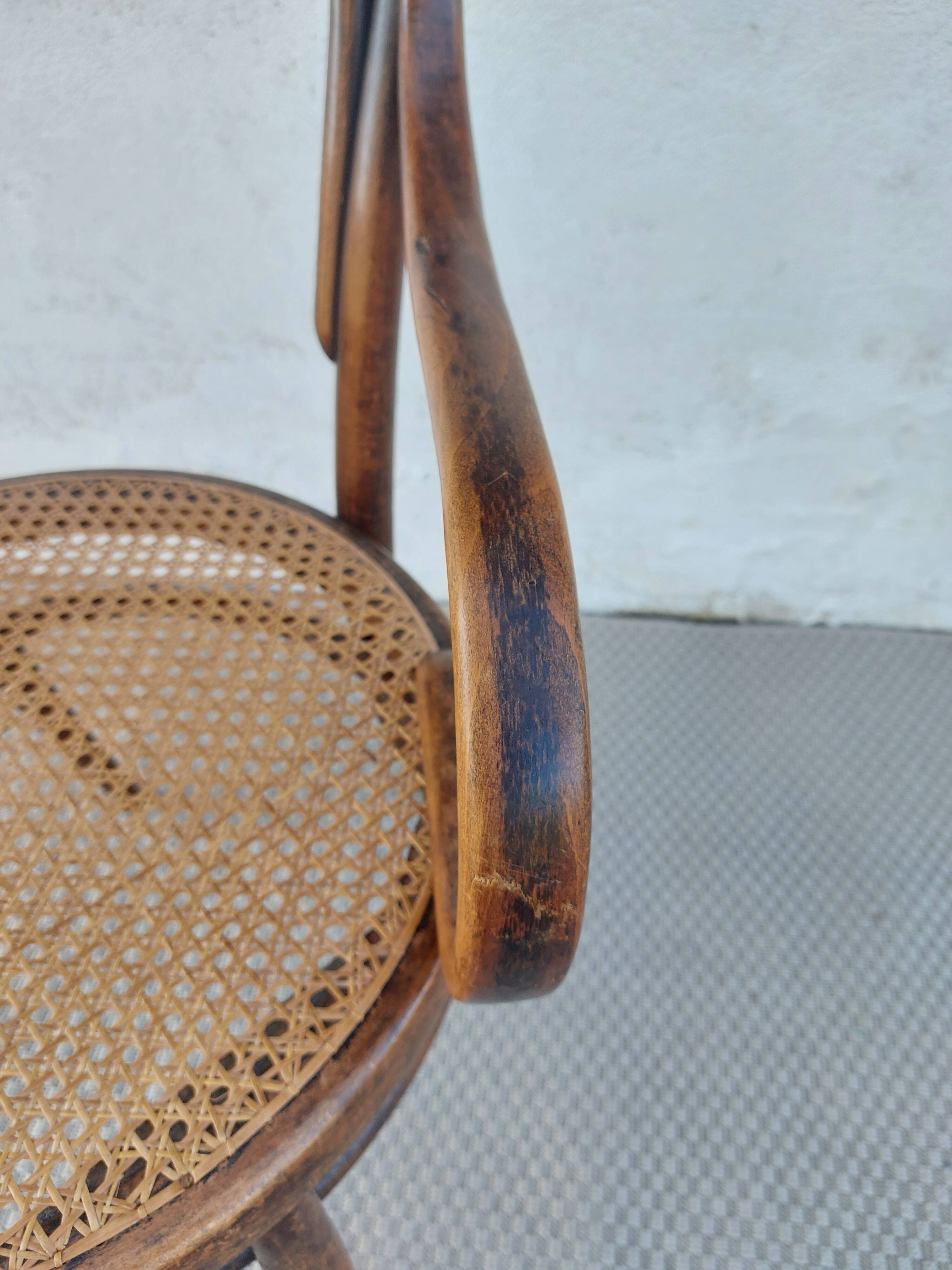 Fauteuil canné et bois courbé style Thonet Fischel, années 30