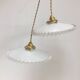 Pair of vintage white opaline pendant lamps with serrated edges