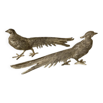 pair of silver metal pheasants