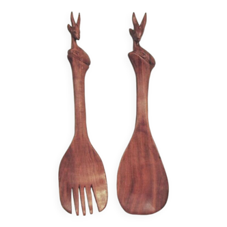 vintage set of serving spoons with deer