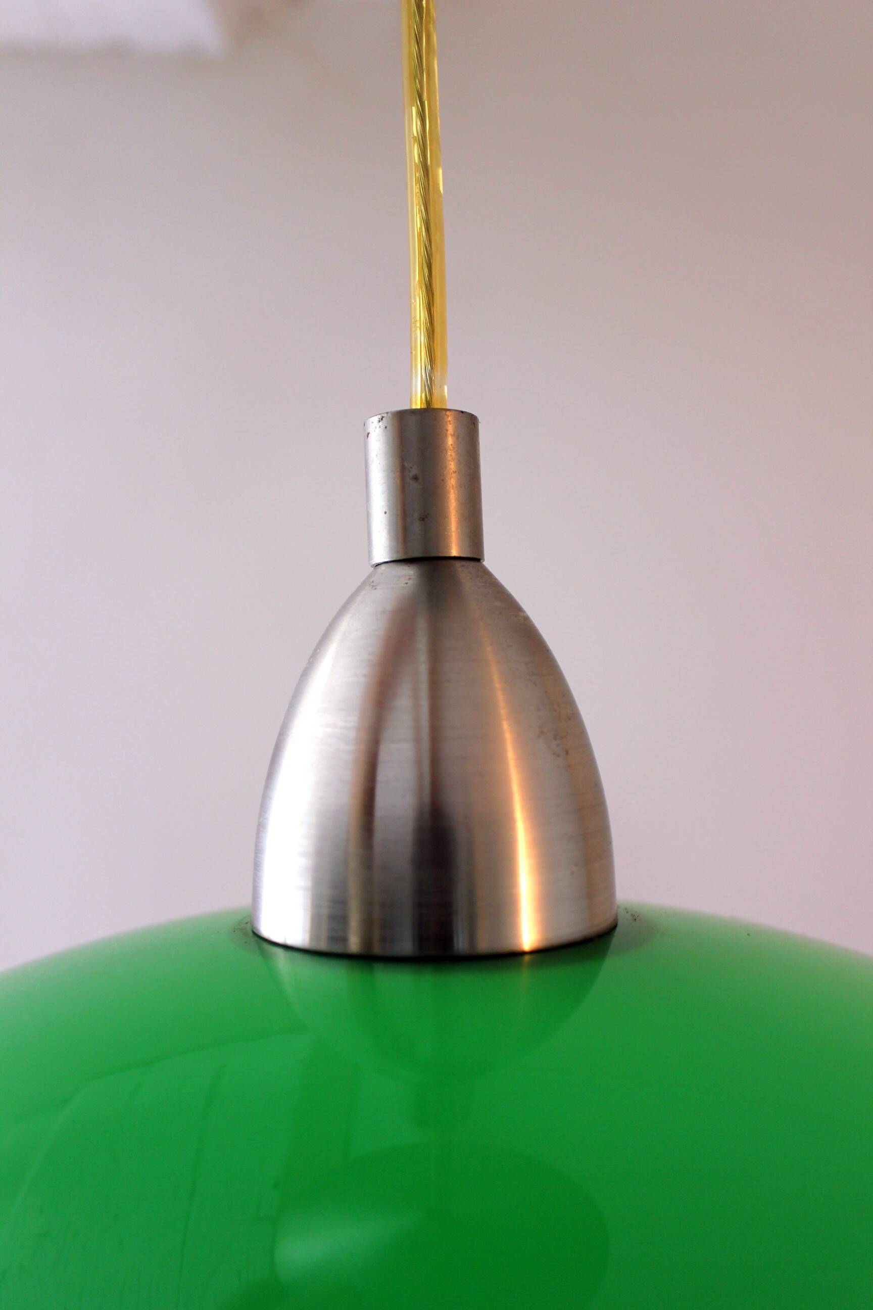 Pendant light space age green vintage metal and glass