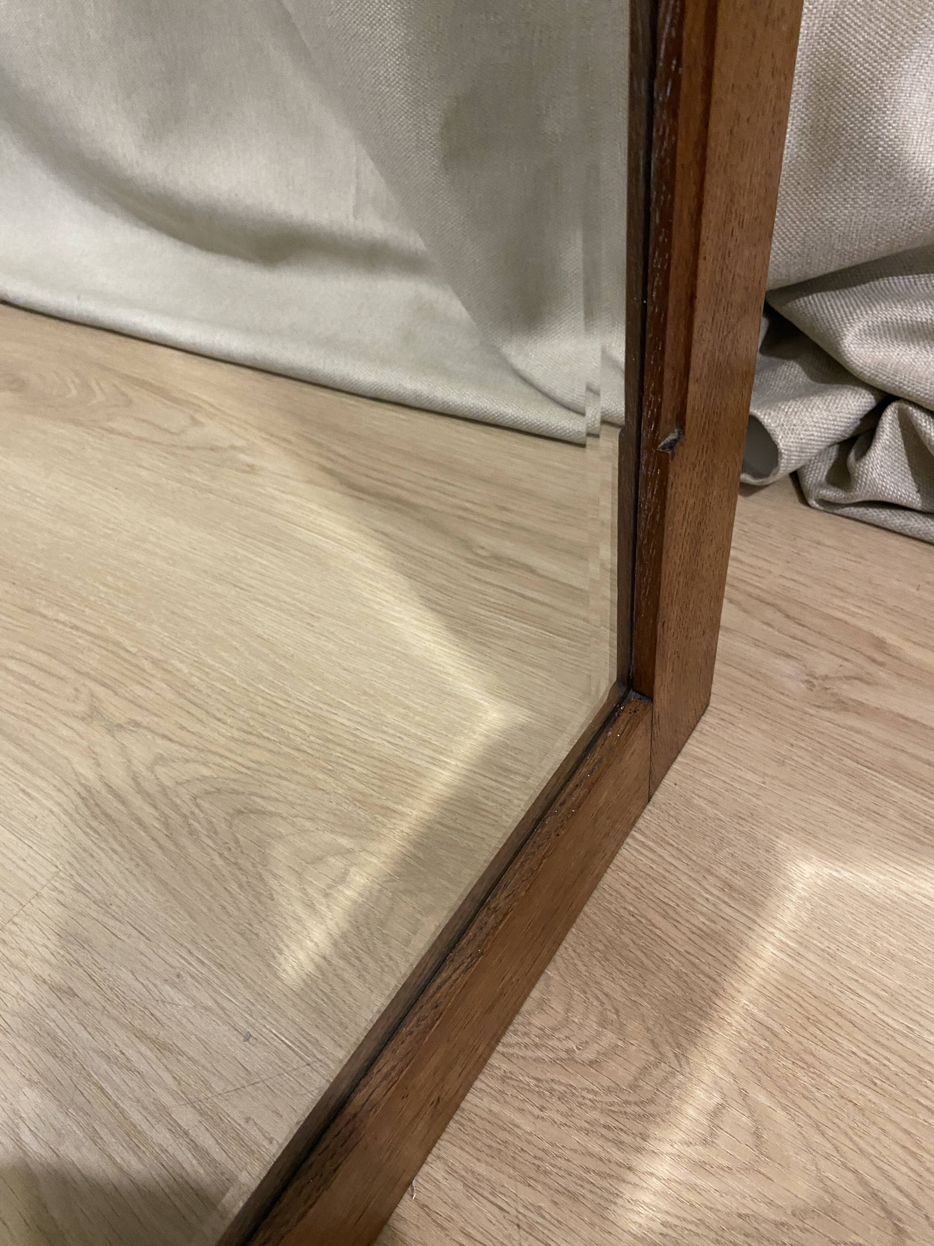 Large vintage Art Deco bizote mirror to place or hang, solid wood frame
