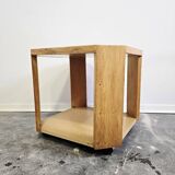 80s Octagonal Wood Accent Table with Glass Top on Casters