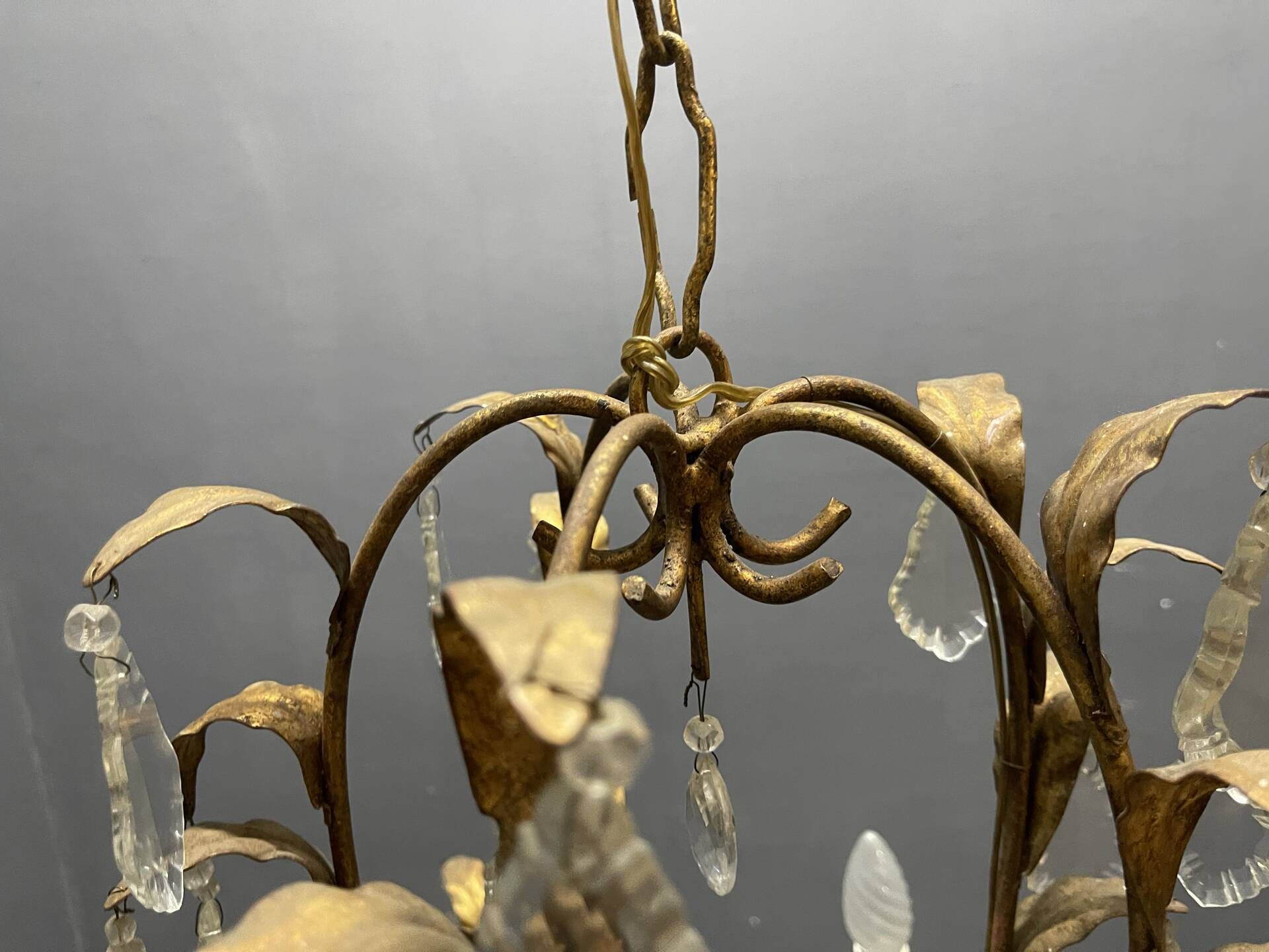 Vintage Italian Florentine Gold Gilt Tole Chandelier 1950’s 