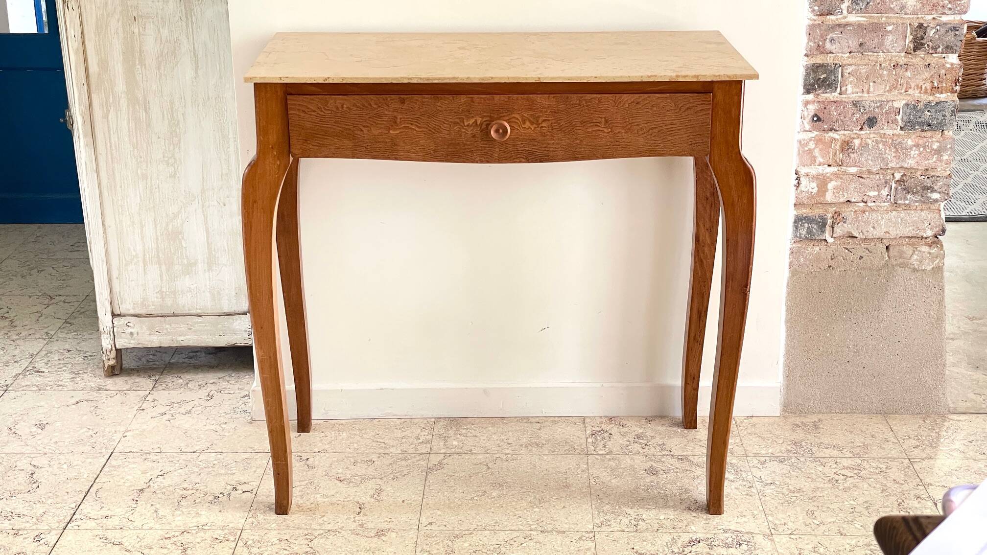 Vintage wood and marble console desk