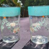 2 bohemian fine green enameled glasses
