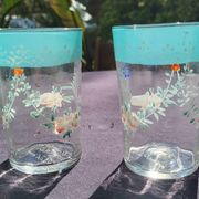 2 verres émaillés fine verte bohème