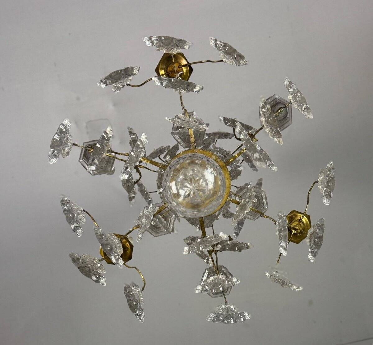 Cage chandelier, molded glass and bronze pendants, circa 1800