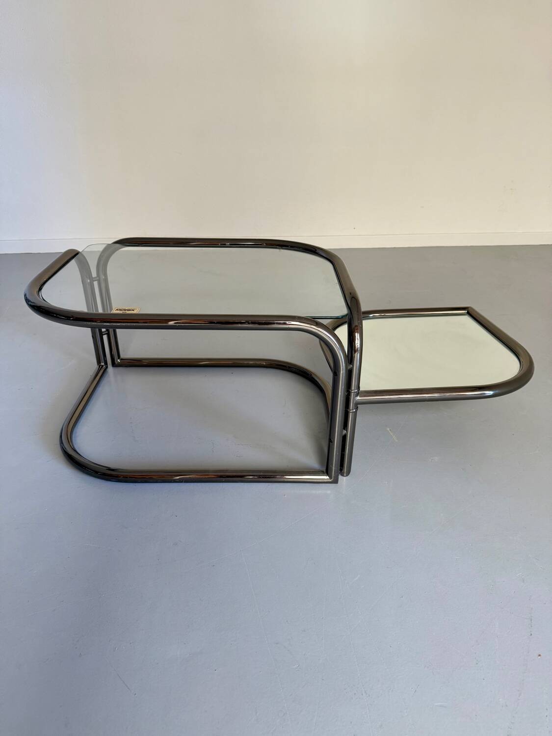 Vintage tubular coffee table with glass top, Italian design Morex, 70s